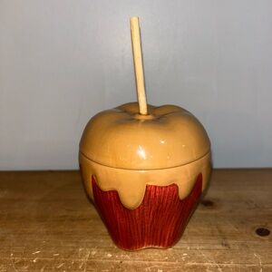 Hallmark Ceramic Caramel Apple Candy Dish Wood Stick EUC 2 Piece